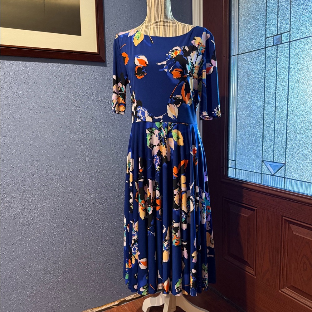 Marc Bouwer Navy Floral Midi Dress